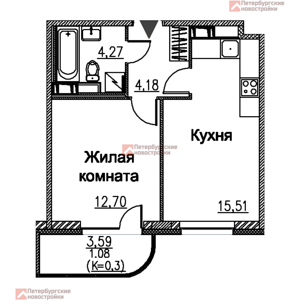 АН «Петербургские Новостройки» | Купить 1 к.кв. 37.74 м2 в новостройке от  застройщика в ЖК Энфилд у метро Девяткино, Парнас, Проспект Просвещения